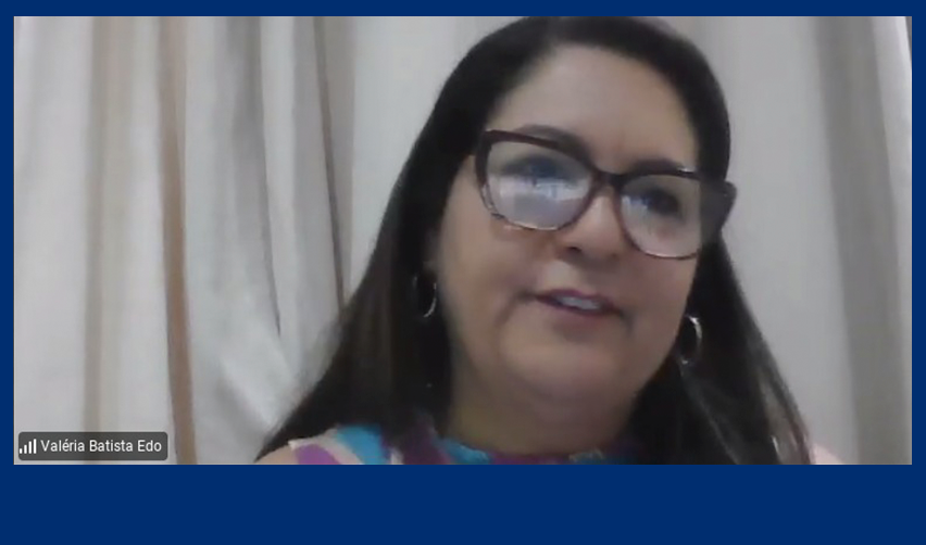 Prof.ª Valéria Batista durante sua fala no evento on-line do Instituto Semear